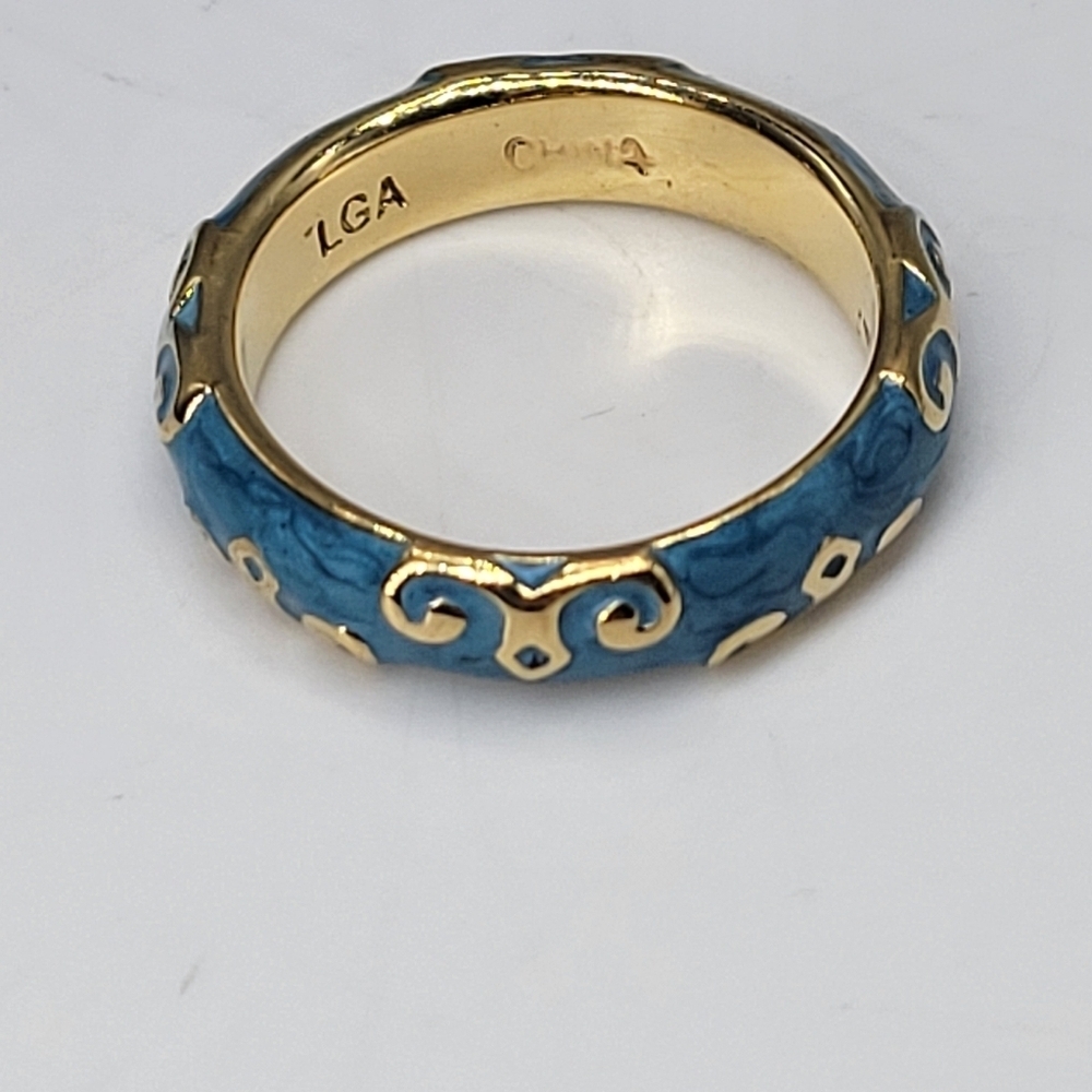 Lauren G Adams Moroccan Ring Hand Painted Light Blue Enamel Swirl Design Size 7 - Picture 7 of 10